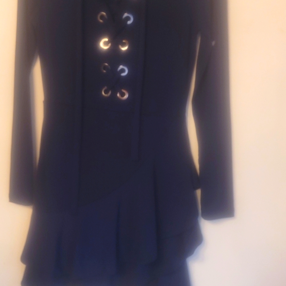 Venus dark blue dress ruffled bottom sexy but classy it's stretchy sz. Xs
